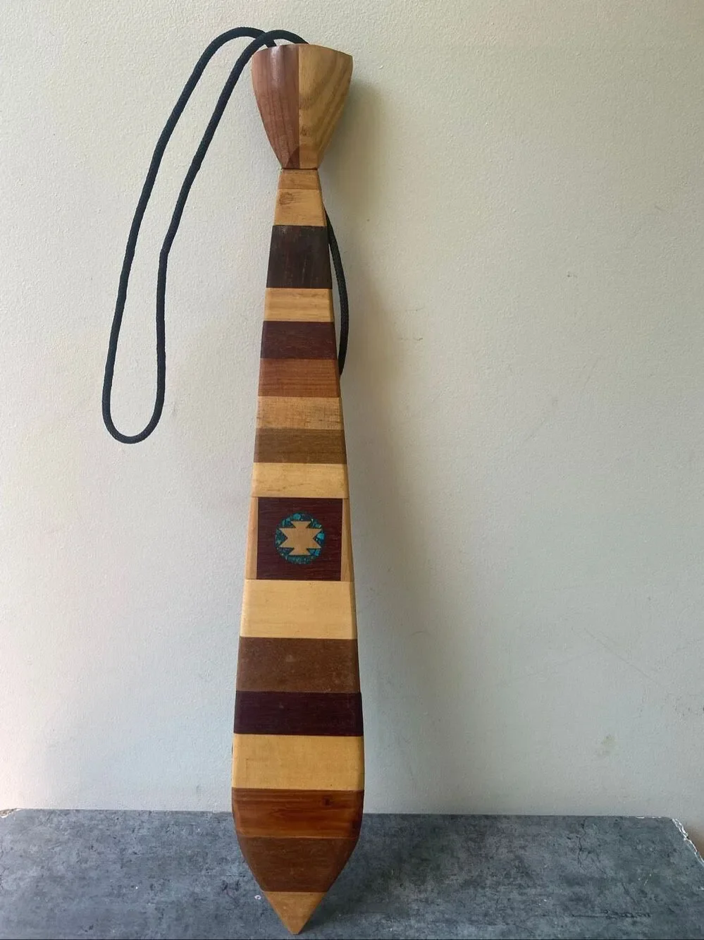 Handmade Southwestern Necktie Segmented Wood Turquoise Inlay Brown Unisex OS